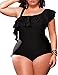 GWELL Asymmetric One Shoulder Off Ruffle One Piece Swimsuit Swimwear