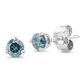 10k White Gold Martini Set Blue Diamond Stud Earrings (1/4 cttw)