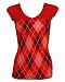 Red base with Red Argyle Pattern Print Short Sleeve Top