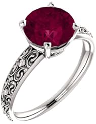 Platinum 8.00mm Round Cut Rhodolite Garnet Ring -- LIFETIME WARRANTY