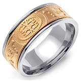 ORESTES 14K Two-Tone Gold Ancient Inscriptions Celtic Wedding Band Ring