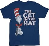 Mighty Fine Dr. Seuss The Cat in the Hat Vintage Navy Adult T-shirt Tee