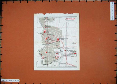 1965 COLOUR MAP STREET PLAN JERUSALEM MIDDLE EAST