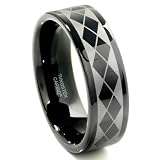 Black Tungsten Carbide Laser Engraved Wedding Band Ring
