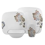 Corelle Square Vitrelle 16 Piece Dinnerware Set, Cocoa Blossom