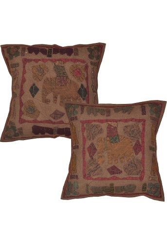 Imagen principal de Cubierta india Cojín de algodón con Elephant & Size Jogi Patch Work bordado 16 x 16 pulgadas Juego de 2 piezas