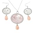 Necklace Earring Sculpted Floral Design MOP Pink Silver Pendant Bucasi
