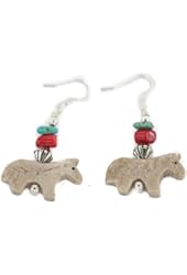 Carved Fetish $90 Retail Tag Horse Authentic Made by Charlene Little Navajo .925 Sterling Silver Natural Kingman Turquoise and Jasper Coral Dangle Native American Earrings
