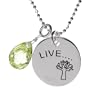 Sterling Silver Green Cubic Zirconia Briolette "Live" Reversible Disc Pendant, 18"