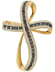 1.42CTW 18K Yellow Gold Genuine Black Diamond Cross Pendant
