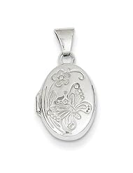 14k White Gold Polished Butterfly Oval Locket. Metal Wt- 0.56g
