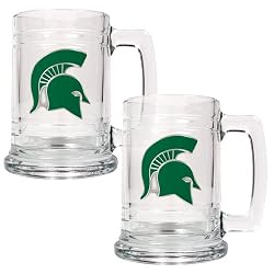 Michigan State Spartans NCAA 2pc 15oz Glass Tankard Set by Great American Products