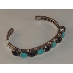 Turquoise and Black Onyx Sterling Silver Cuff Bracelet - BR-0011