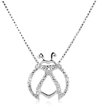 Sterling Silver Diamond Accent Ladybug Pendant (.025cttw), 18"