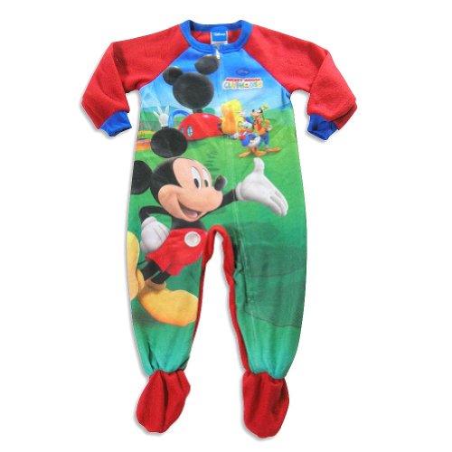 Disney - Toddler Boys Mickey Mouse Footed Blanket Sleeper, Red, Green