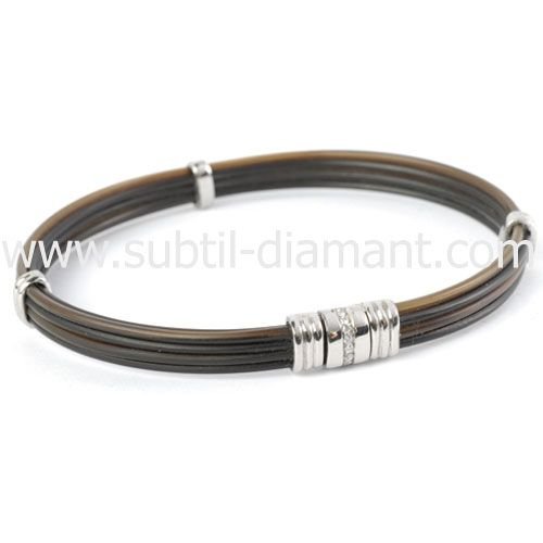 Subtil Diamant – Bracelet Albanu buffle, acier et diamants – Or Rose 750/1000 – Taille du bracelet 20 cms Subtil Diamant – Bracelet Albanu buffle, acier et diamants – Or Rose 750/1000 – Taille du bracelet 20 cms
