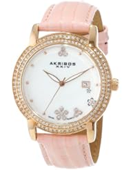Akribos XXIV Womens AK555PK Swiss Quartz Crystal Mother-Of-Pearl Strap Watch