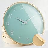 Hippih Silent Wall Clock Wood 12 Inches Non Ticking Digital Quiet Sweep Decorative Vintage Wooden Clocks(green)