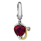 XPY Sterling Silver and 14k Yellow Gold Created Ruby with Diamond-Accent Heart Charm (0.004 cttw, I-J Color, I2-I3 Clarity)