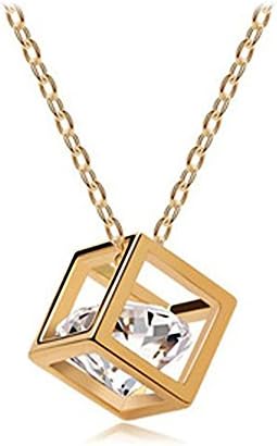 Cute Love Stereo Zircon with Clear Faux Crystal Square Pendant Necklace for Girls (1)