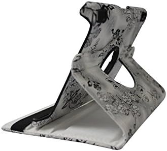 Generic All-new Pu Leather Stylish Slim-fit Lightweight 360 Degrees Rotating Swivel Stand Modern Art Embossed Flower Pattern Design Series Smart Cover Case Skin Support Multi-angle Viewing for Amazon Kindle Fire HDX 7" Tablet 7" HDX (Only for 2013 Year Release 2013 Model) with Free Gifts- Black&white