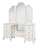 Angellina White Finish Solid Wood Vanity Dresser & Wing Mirror