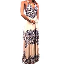 Hot Sale New Sexy Bra Dress Halter Casual Lined Long Maxi Stretch Blue Pattern Size Small, Medium, Large (Small, Blue)