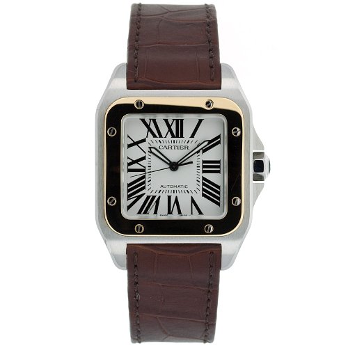 Cartier Men's W20072X7 Santos 100 XL Automatic Yellow Gold Stainless Steel and Leather Watch