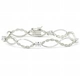 Bridge Jewelry Sterling Silver Oval Link CZ Bracelet - Silver