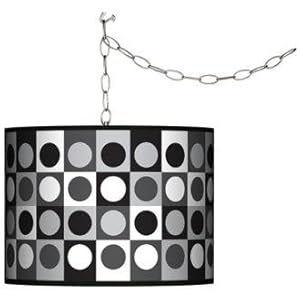Black and Grey Dotted Squares Swag Plug-In Chandelier