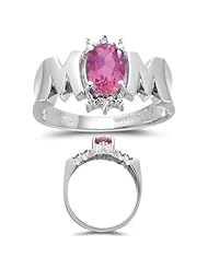 0.02 Cts Diamond & 0.71 Cts Pink Tourmaline and Mom Ring in 14K White Gold