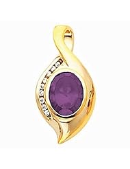 18K Yellow Gold Oval Cut Amethyst and Diamond Pendant -- LIFETIME WARRANTY