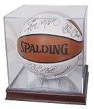 BCW BallQube Grandstand Basketball / Soccer Ball Holder with Wood Base and UV - Sports Memoriablia Display Case - Sportscards Collecting Supplies