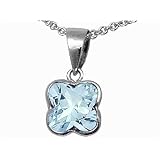 1.00 cttw Genuine Clover Aquamarine Pendant - 14kt White or Yellow Gold