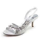 Women's Satin Upper Mid Heel Strappy Sandals Wedding Bridal Shoes (Size: 9 B(M) US/Ivory)