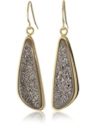 Marcia Moran "Illume" Titanium Druzy Stone Odd Drop 18k Gold-Plated Earrings