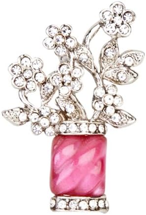 Silver Tone Purple and White Crystals 6 Flower Bouquet Vase Pin Brooch