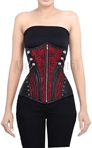 Fully Steel Boned Waist Training Steampunk Corset in Brocade, Underbust Corset-24