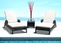 Outdoor Wicker Patio Pool Lounge All Weather 3 Pc Resin Wicker Chair Recliner Set