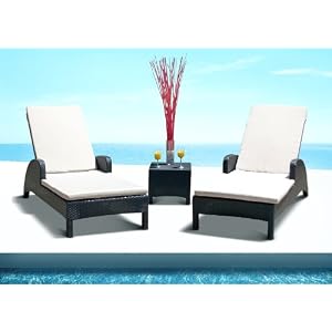 3 pc Outdoor Patio Pool All Weather Resin Wicker Chaise Lounge Set by