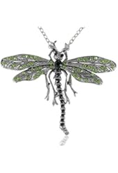 Silver Tone Wing Dragonfly Crystal Rhinestone Pendant Necklace