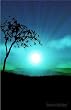Silhouette of Tree with Sunrise over Mountain - Vinyl Stained Glass Film, Static Cling Window Decal