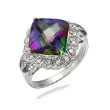 10MM Cushion Cut Natural Mystic Topaz Ring In Sterling Silver 3CT (Available In Sizes 5-9)