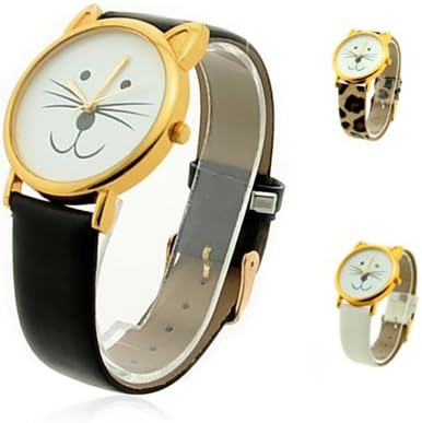 FINEJO Women's Cat Beard Synthetic Leather Bracelet Wrist Watch
