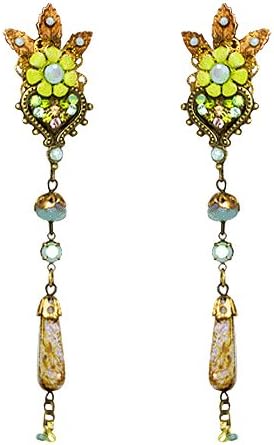 Orly Zeelon Brass, Blue, Green, Beige Crystals Floral Heart Earrings
