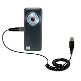 Coiled USB Cable for the Kodak PlayFull Ze1 with Power Hot Sync and Charge capabilities - uses Gomadic TipExchange Technology