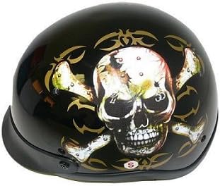 Black Glossy Cruiser Half Motorcycle Helmet For Harley Davidson with Skull decal (small)