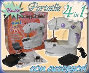 MINI MACCHINA DA CUCIRE PORTATILE DA VIAGGIO UTILE IN CASA CON ACCESSORI 4 IN 1