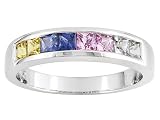 10KT WG 1.00CTW BLUE PINK GREEN AND COLOR ENHANCED YELLOW SAPPHIRE RING