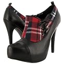 Shoehorne Women's Black Pu leather Platform Heeled Ankle boots with Red/Blue tartan and lace up design Avail in Sizes 3-7 UK